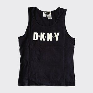 Vintage DKNY Jeans Logo Tank Top Black P Petite Y2K Made in Korea